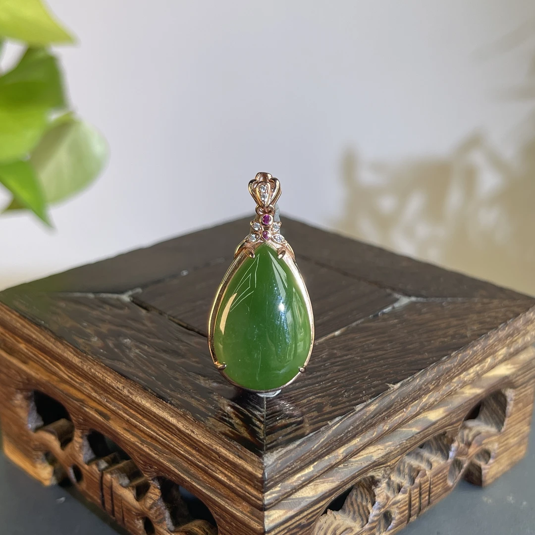 JCW05-30 和田玉-s925银镶水滴吊坠