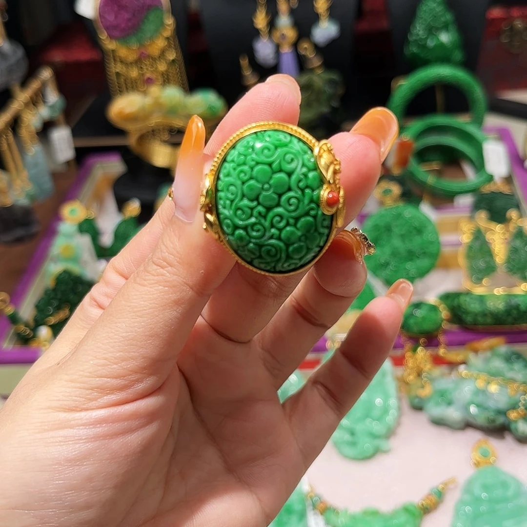 【闪购商品】翡翠戒指银S925镀金镶嵌翡翠