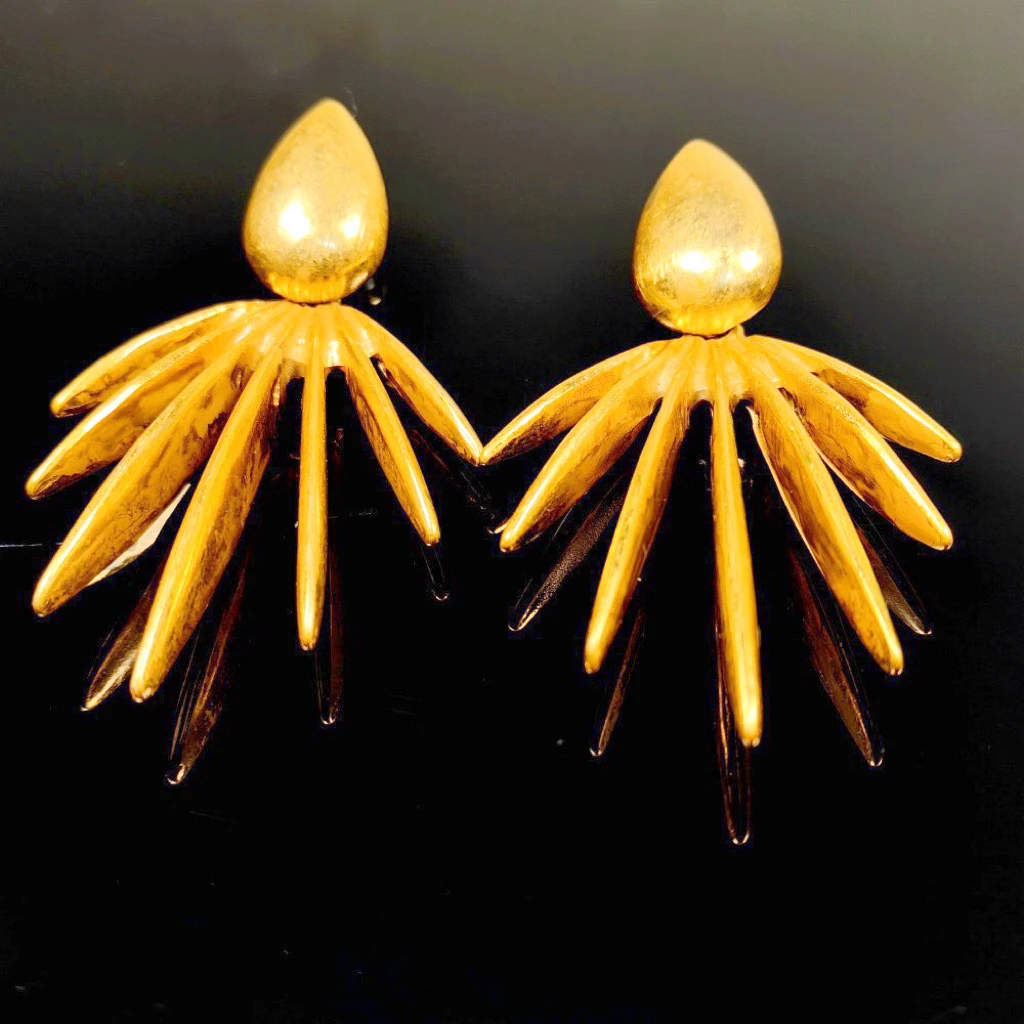 铜合金耳饰 青岛复古vintage流苏金色夸张流苏黑金花个性耳环时尚