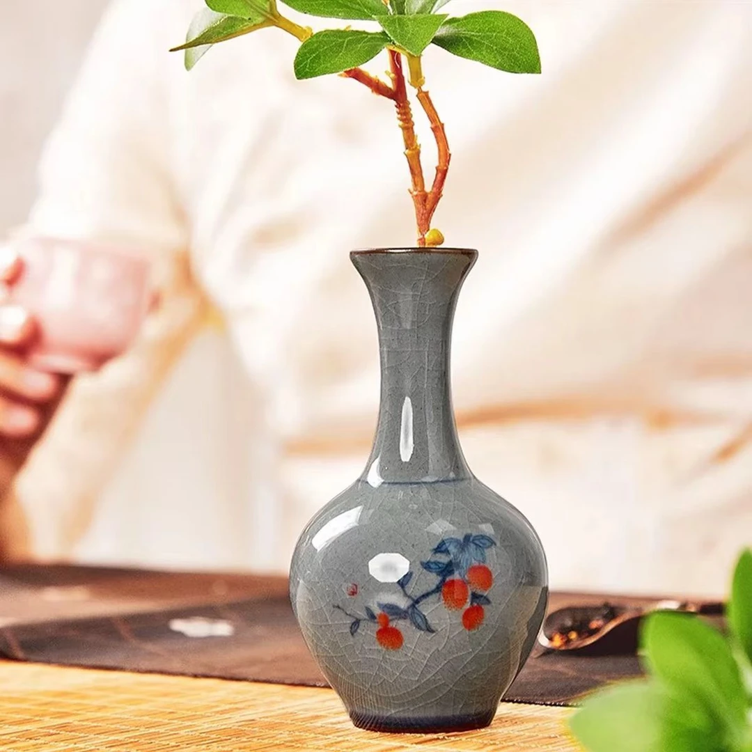 龙窑茶器  荔枝哥窑复古青花花插瓶1号  0078  （直播）