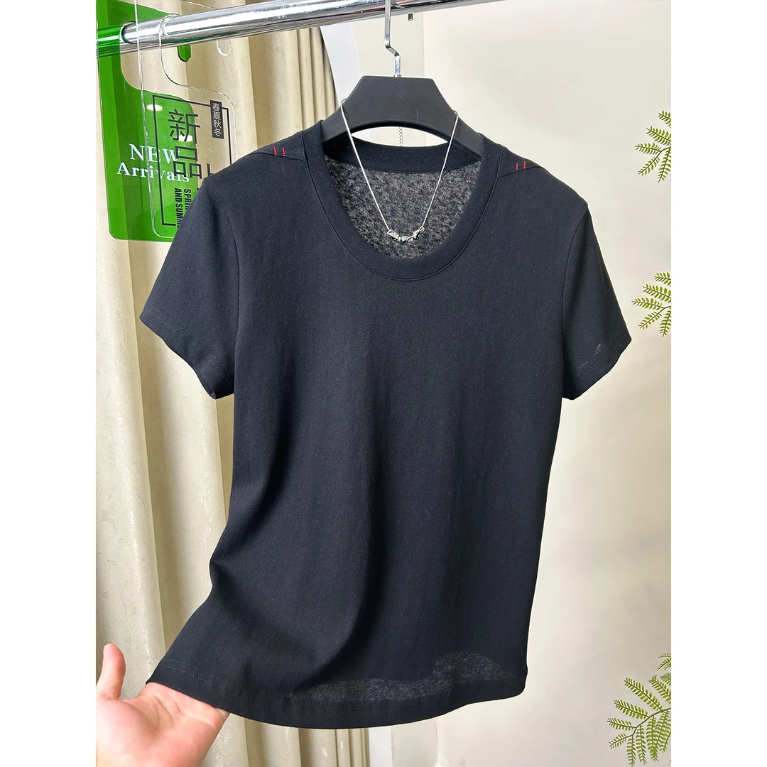 简约雨露麻设计感撞色线显瘦上衣352603