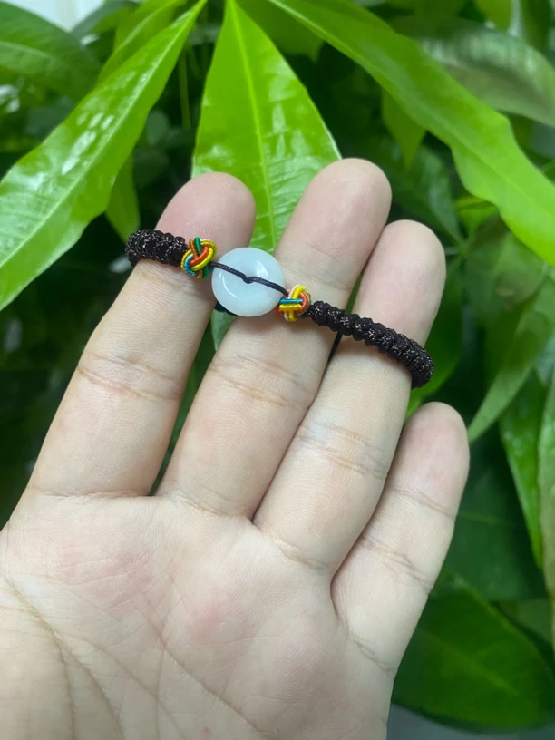 天然缅甸翡翠A货手工编可调节平安扣手绳