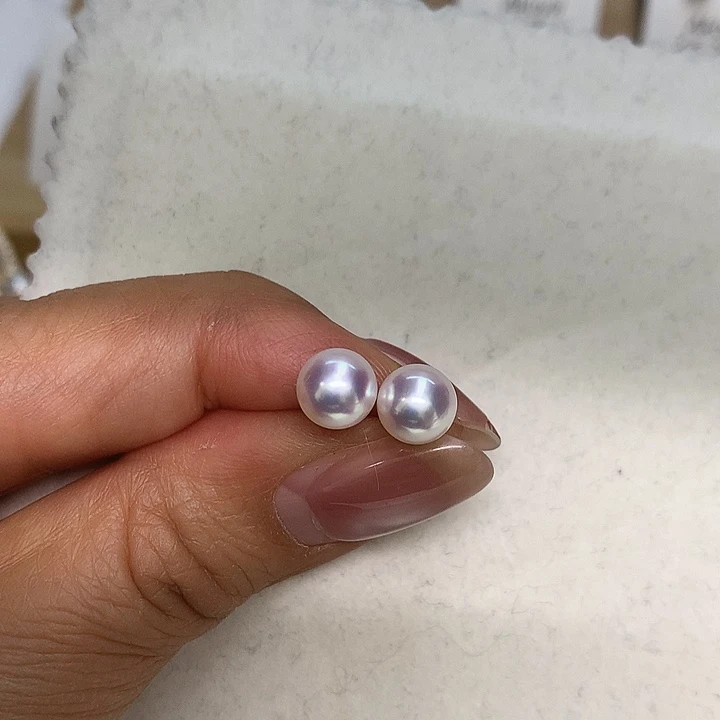 耳钉7-7.518K金镶嵌海水珍珠