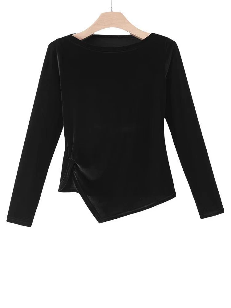 「英姿服饰」6611不规则洋气丝绒打底衫-348地