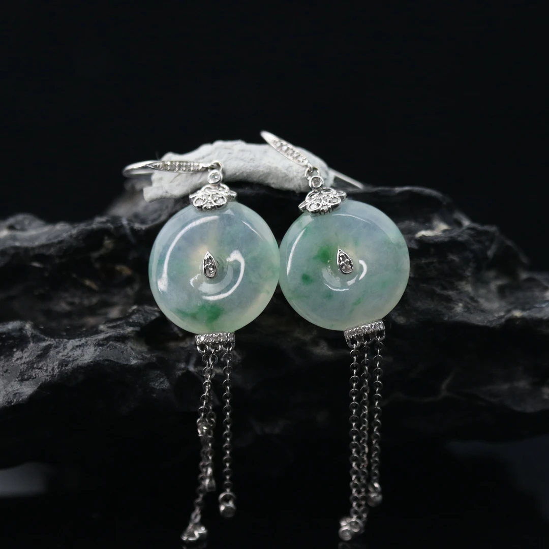 FC31天然缅甸翡翠A货18k平安扣耳钩/600063/保利厦门拍卖