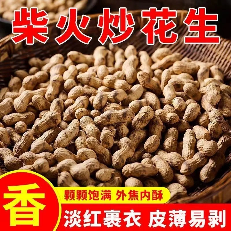 农家柴火铁锅现炒脆花生客家特产熟花生香酥炒货炒花生带壳原味