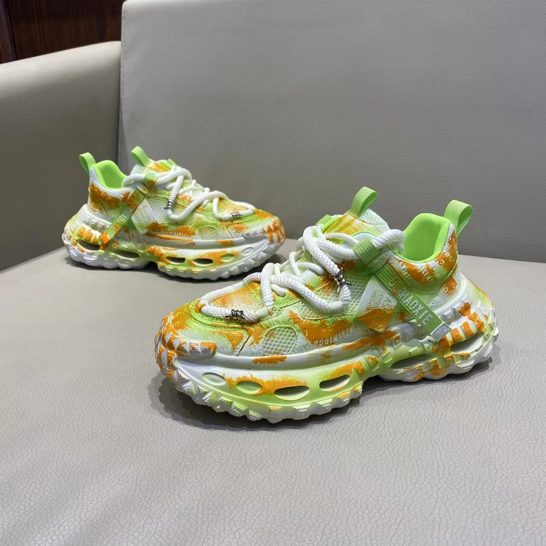 【皮鞋码】夏季新款皮网拼接厚底擦色百搭潮流男士时尚休闲潮鞋款dl