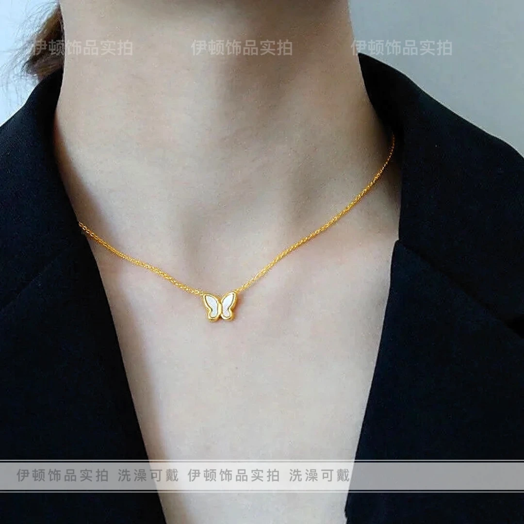 钛钢项链 不掉色小众设计经典时尚简约百搭白蝴蝶项链 锁骨链