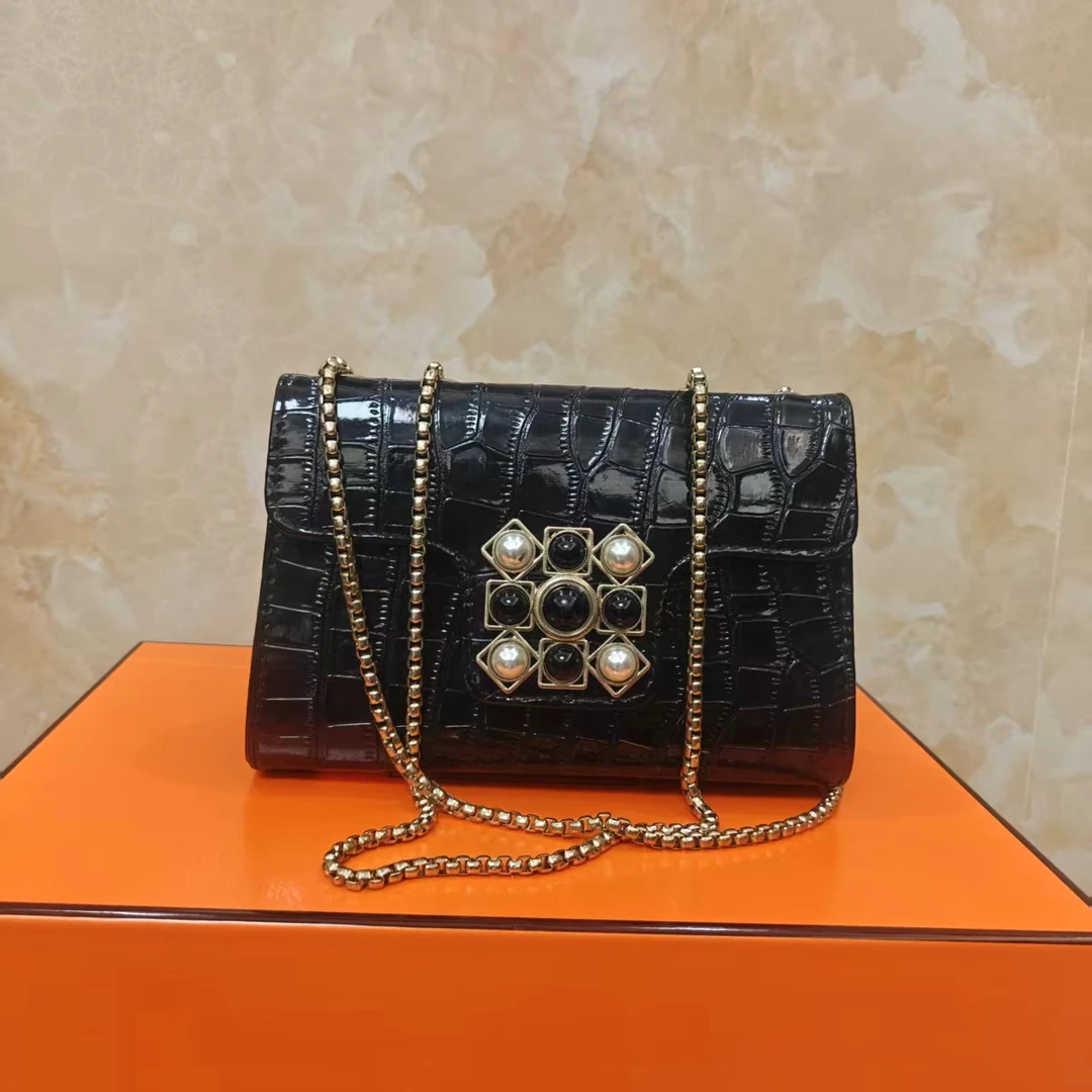 清新甜美扣式多层款石头纹斜挎包女士单肩鳄鱼纹