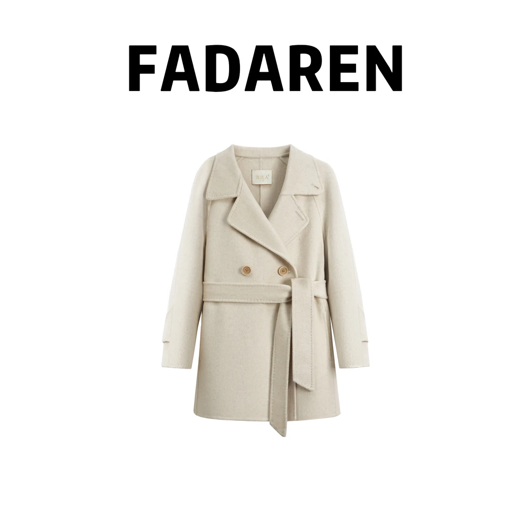 法达人秋冬韩版双面呢双排扣气质高级温柔羊绒大衣25FDR-526