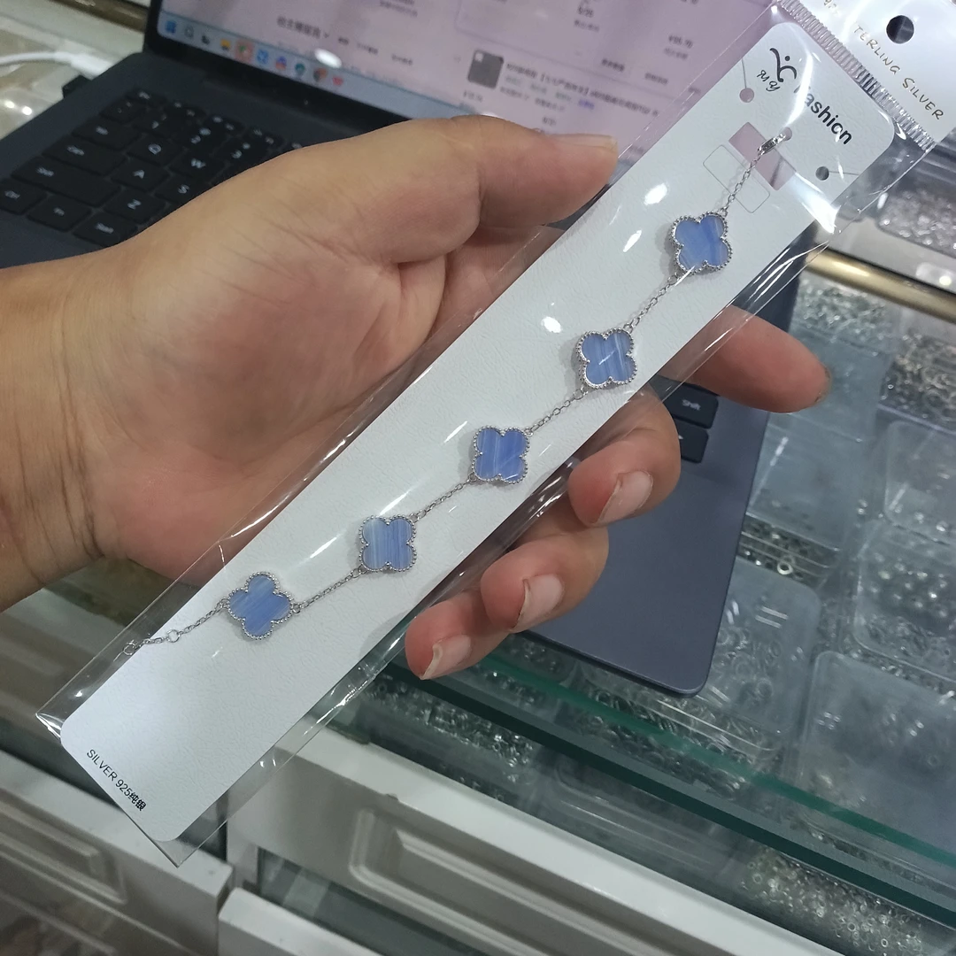 925银手链 青色四叶草银手链tq
