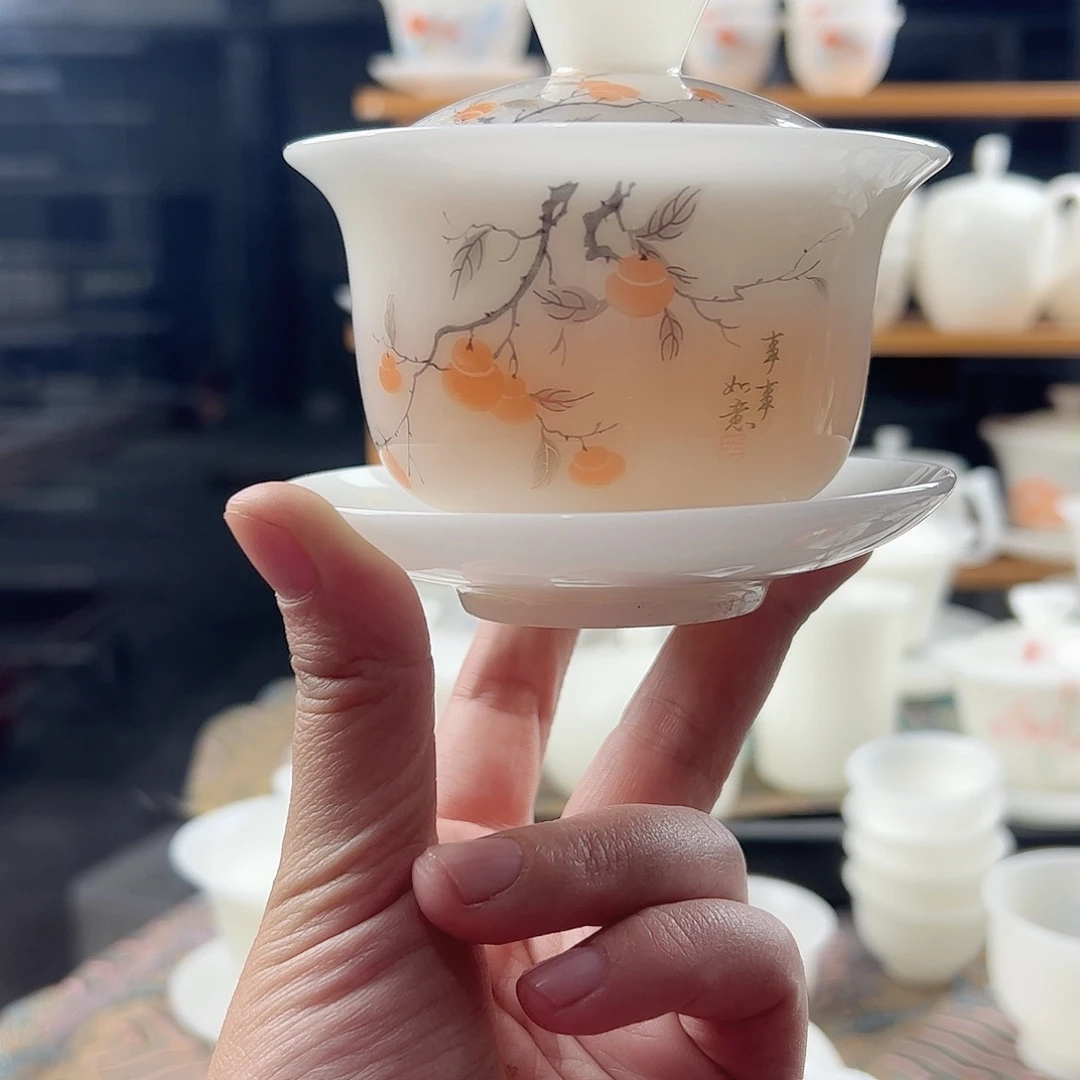 璞玉釉烧元宝盖碗180ml-事事如意款