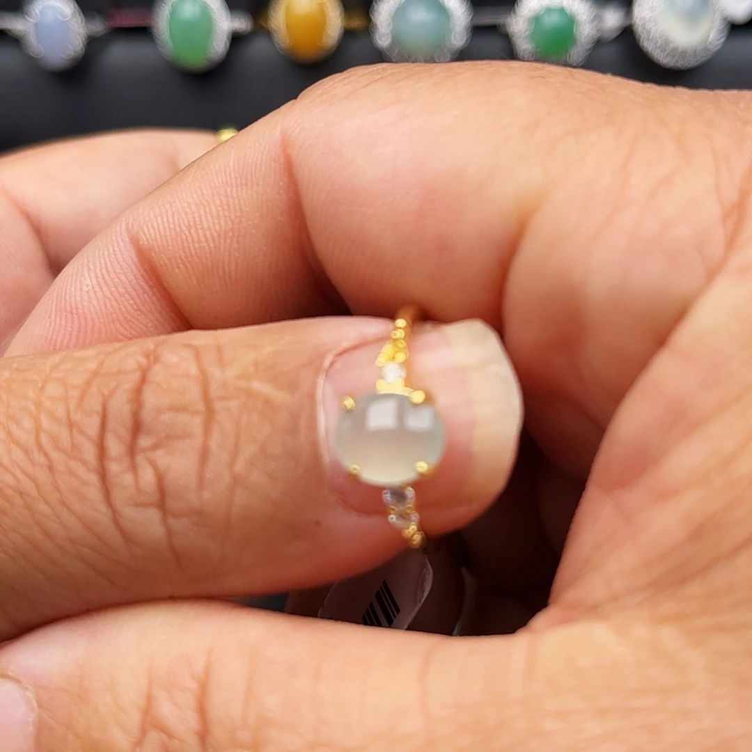 翡翠戒指银S925镶嵌缅甸天然A货翡翠戒指