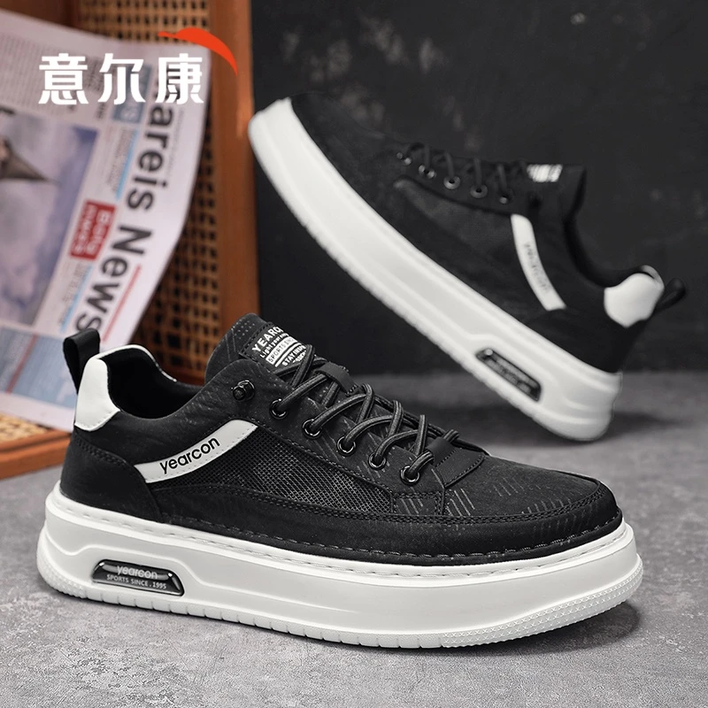 意尔康板鞋男鞋2025新款夏季透气薄款网面鞋男士一脚蹬休闲帆布鞋