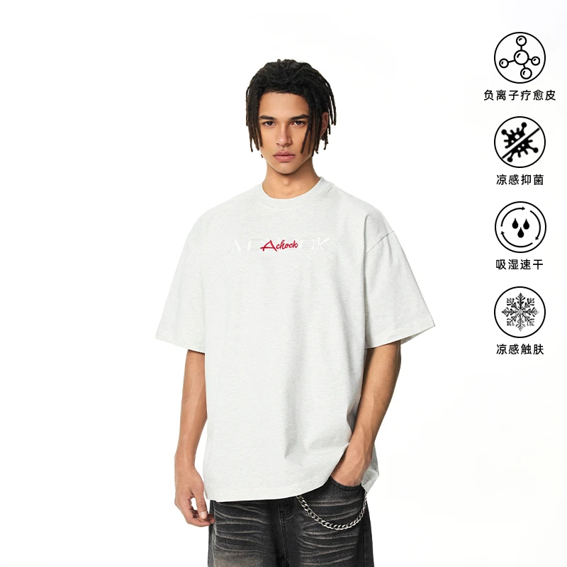 【Achock官方店】速干透气凉感刺绣短袖T恤男女潮牌美式宽松短袖