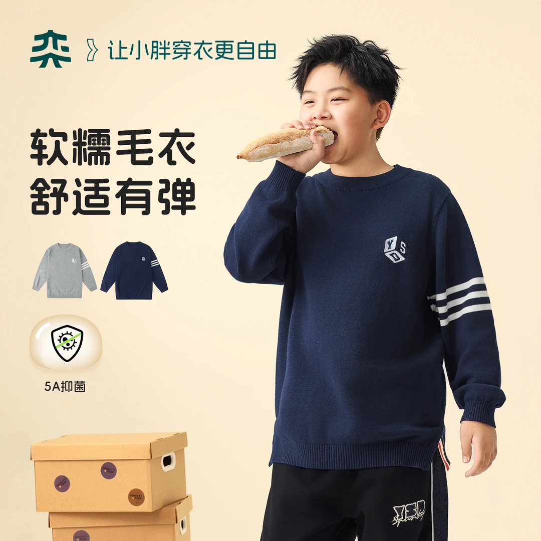 奕时代【气质不凡】胖男童毛衣加肥加大码青少年中大童针织衫上衣