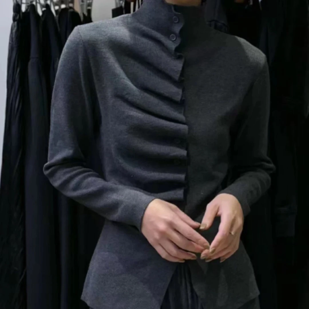 2025不规则皱癖高领外穿打底衫