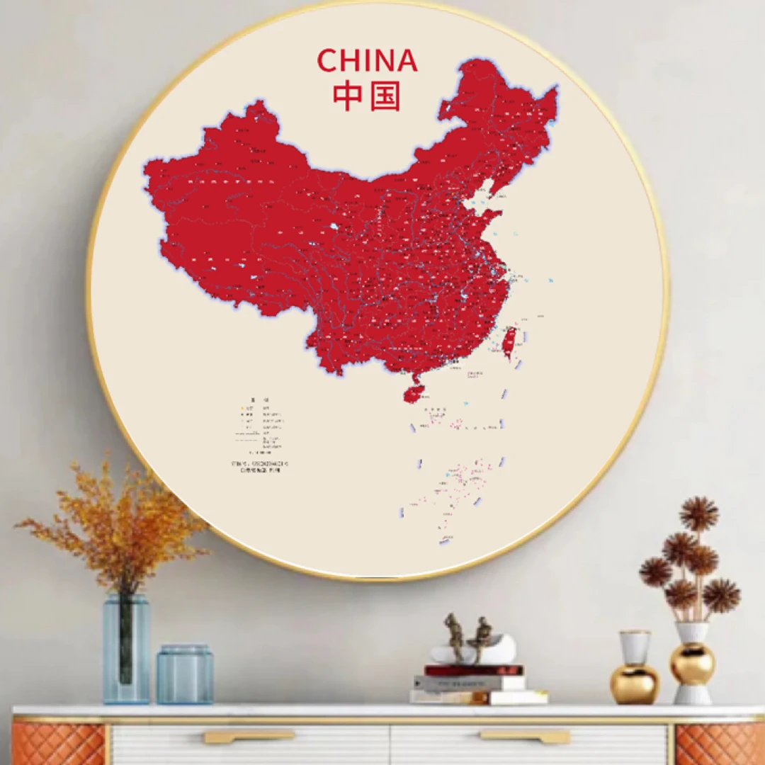(新疆包邮)Y10中国地图圆形客厅过道挂画装饰画