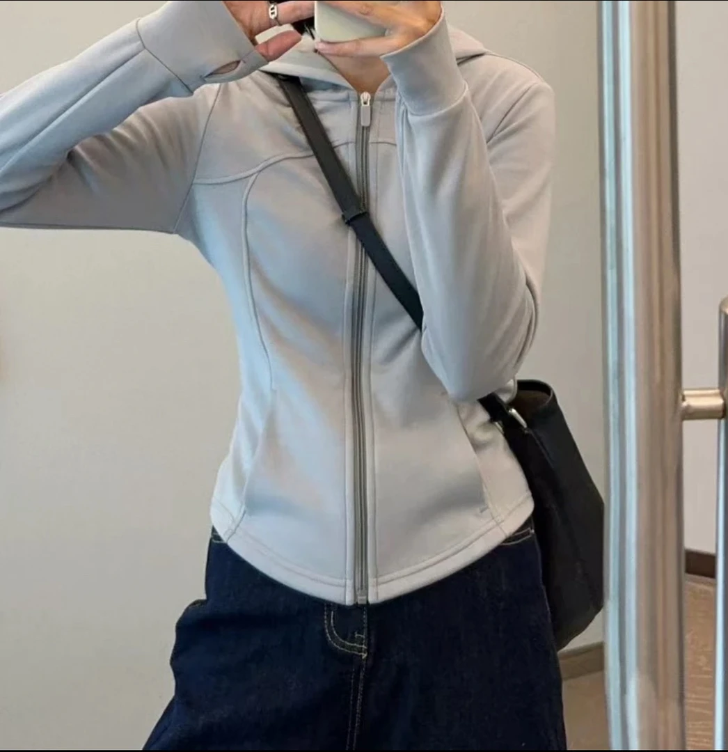 初春LU款！专柜品质小蛮腰软糯细腻拼接连帽外套运动上衣瑜伽服