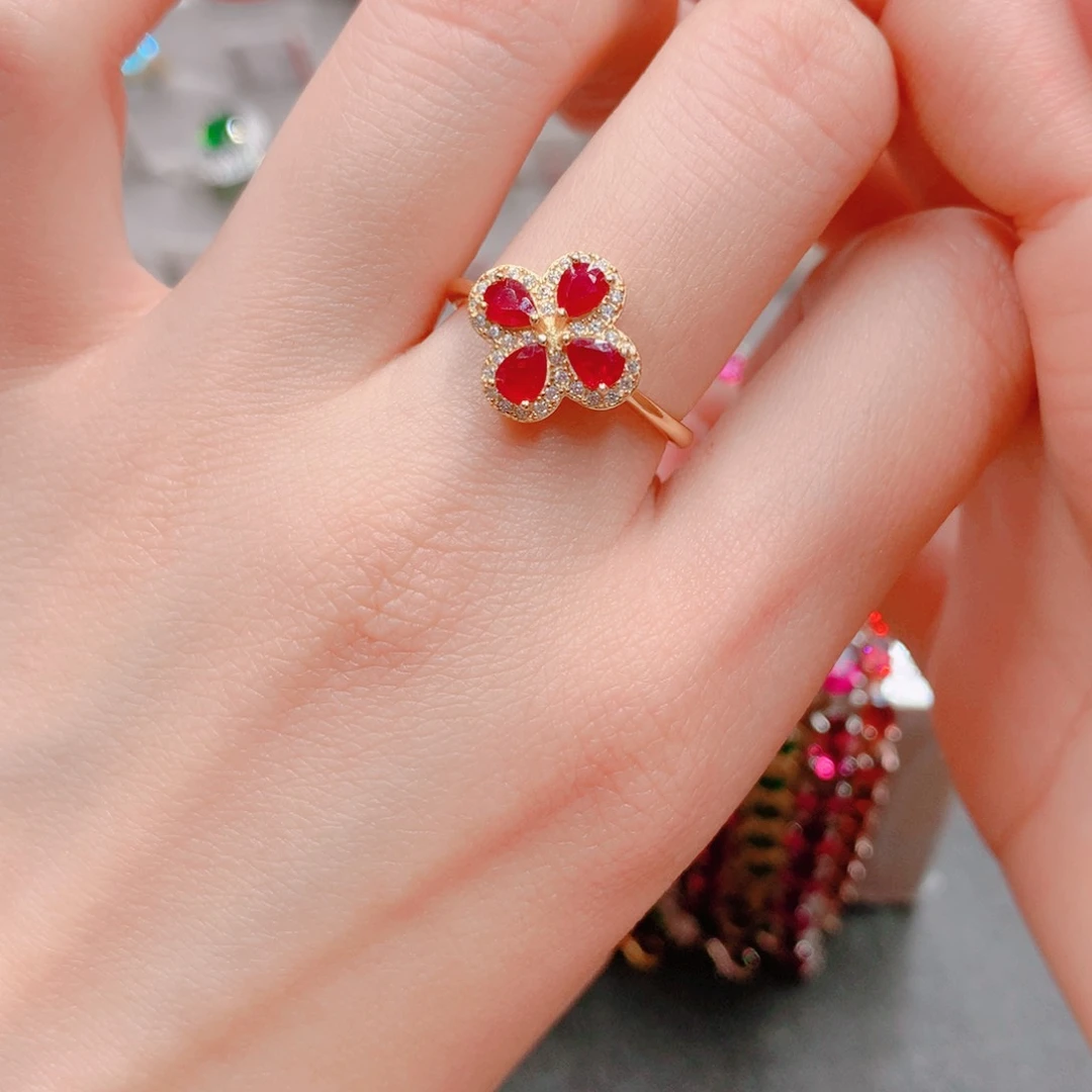 红宝石戒指银S925镶嵌戒指