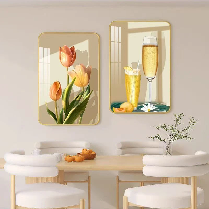【岁月静好】现代简约餐桌饭厅墙壁挂画高端大气双联晶瓷挂画
