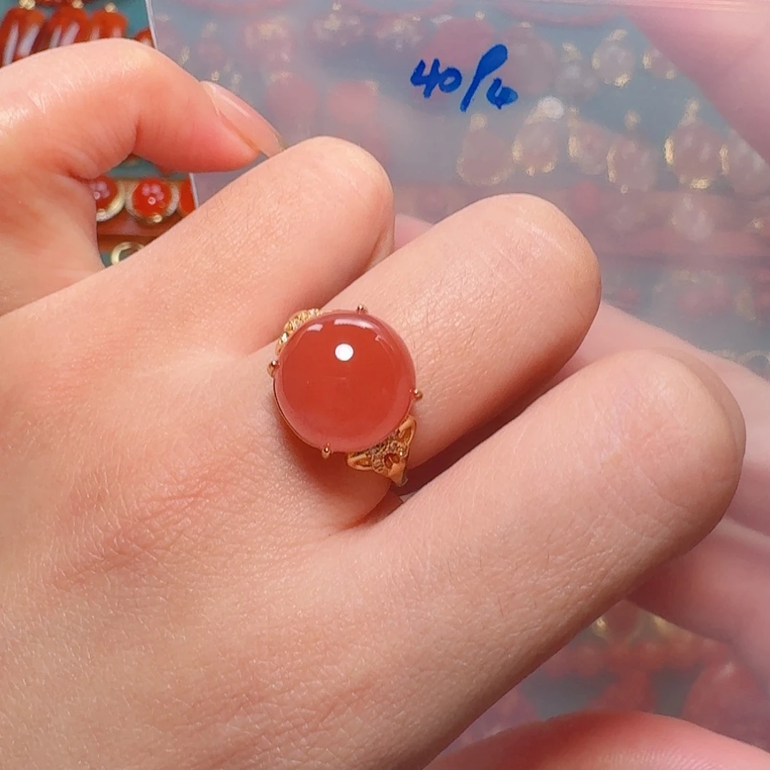 南红玛瑙银S925镶嵌戒指