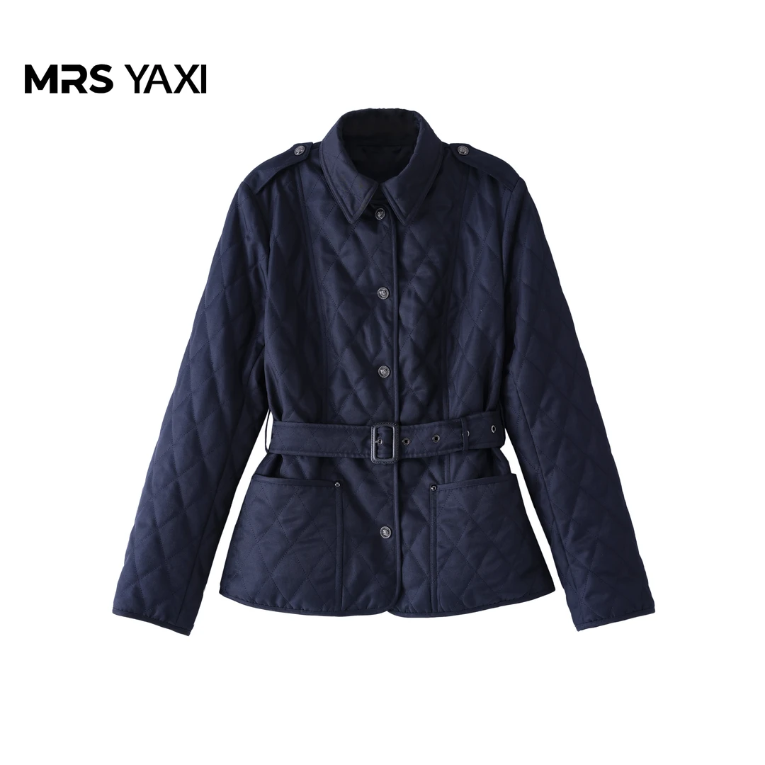 Mrsyaxi轻薄菱形格修身腰带款90鹅绒外套YX5092504