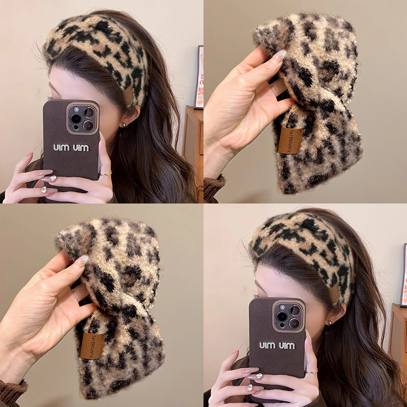 【豹纹毛绒发带】复古毛绒豹纹发带女甜酷交叉宽边束发箍外出百搭