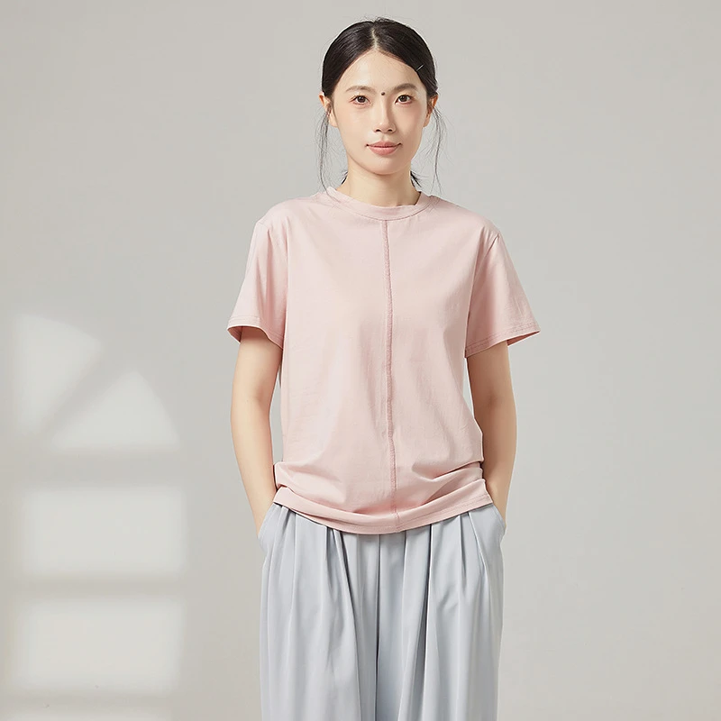 现代舞上衣百搭简约圆领短袖女秋季休闲健身修身显瘦纯色T恤