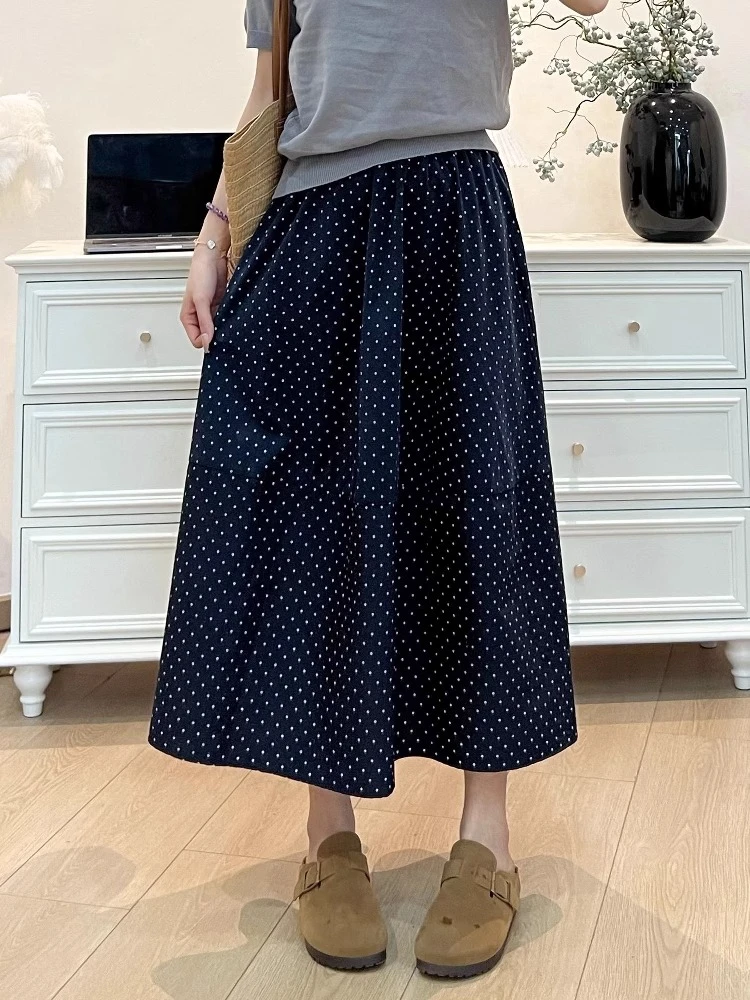 夏季波点群大码胖MM遮肉显瘦中长款梨型身材A字休闲半身裙