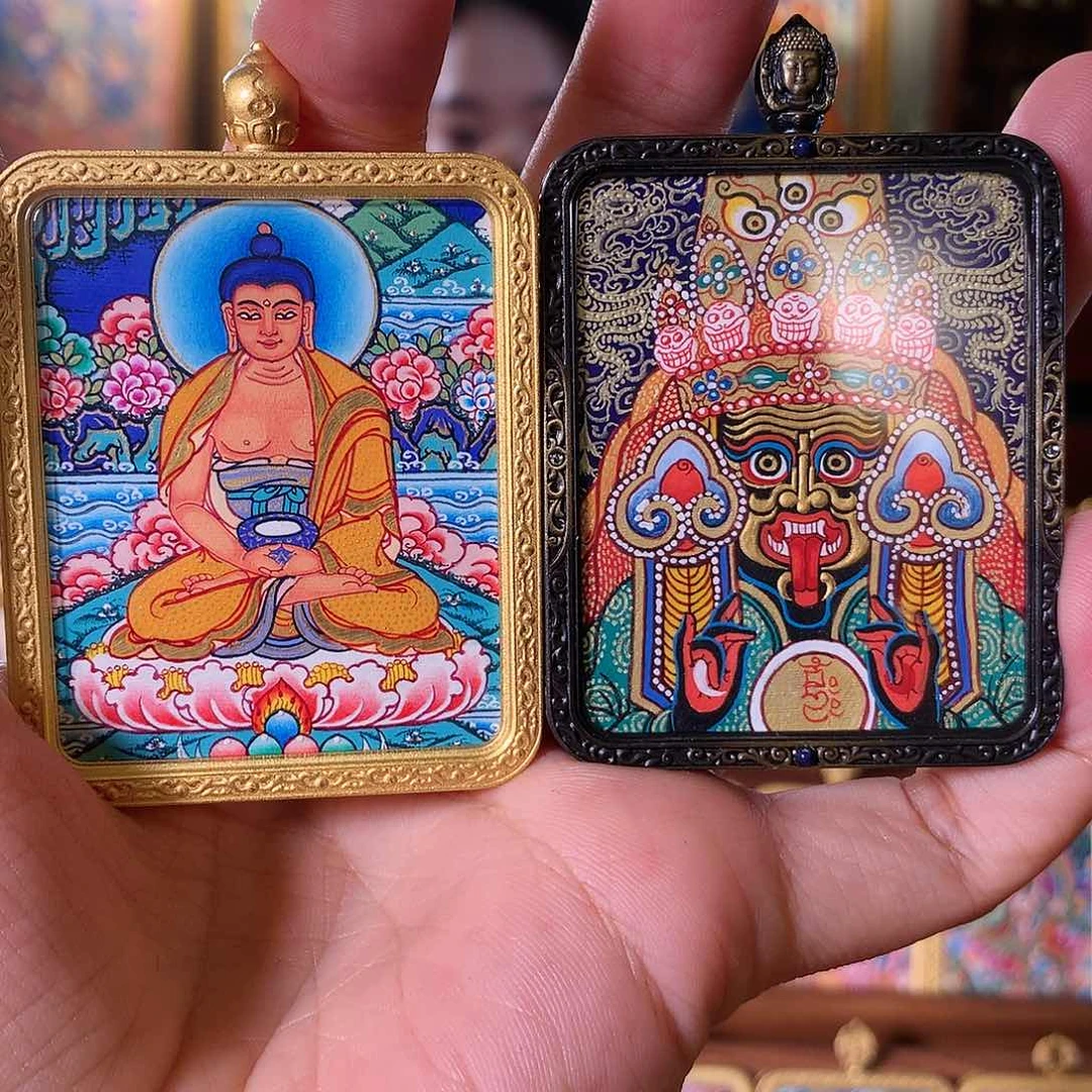 吊坠暗*包热贡纯手绘唐卡阿弥陀佛扎基
