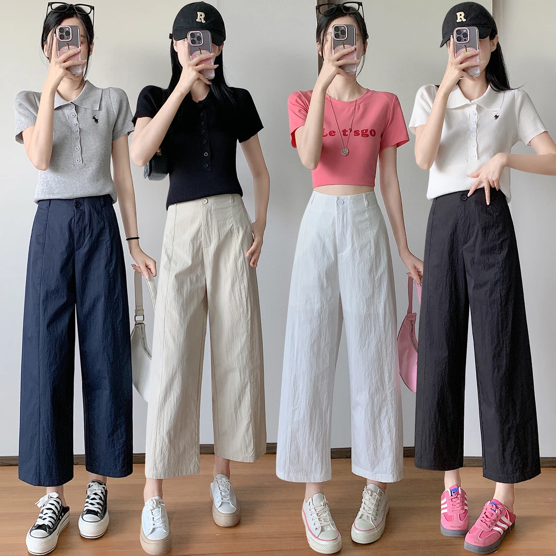 海盐空气裤肌理感夏季2025前中缝线小个子抗皱显瘦九分休闲裤6892