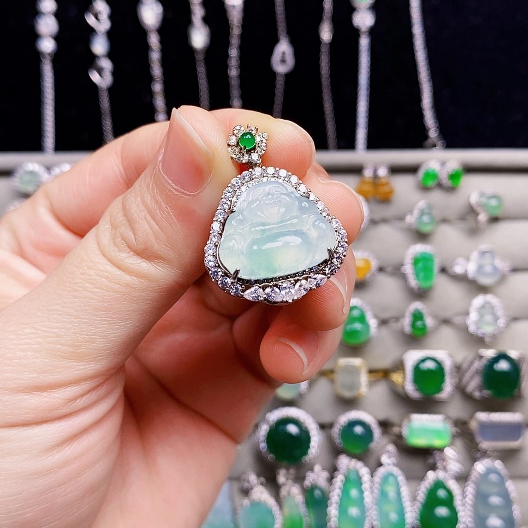 翡翠银S925镶嵌颈饰佛公