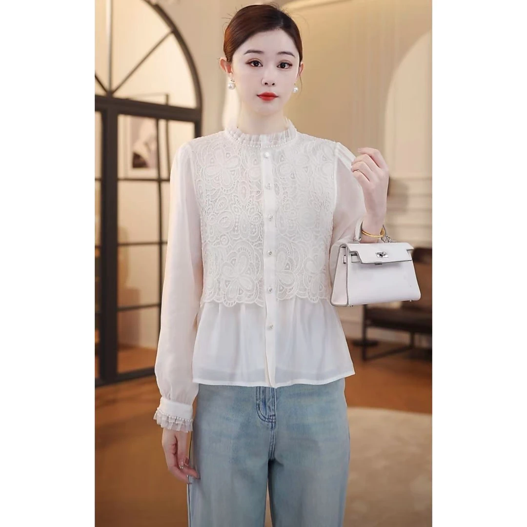 【嘉嘉JIANG】春风绵意 时尚气质刺绣花边假两件衬衫 WG251M1035