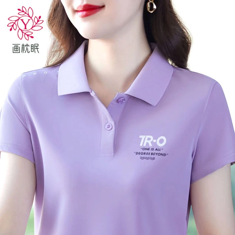 画枕眠短袖t恤女夏2025新款时尚气质妈妈polo衫印花上衣百搭翻领