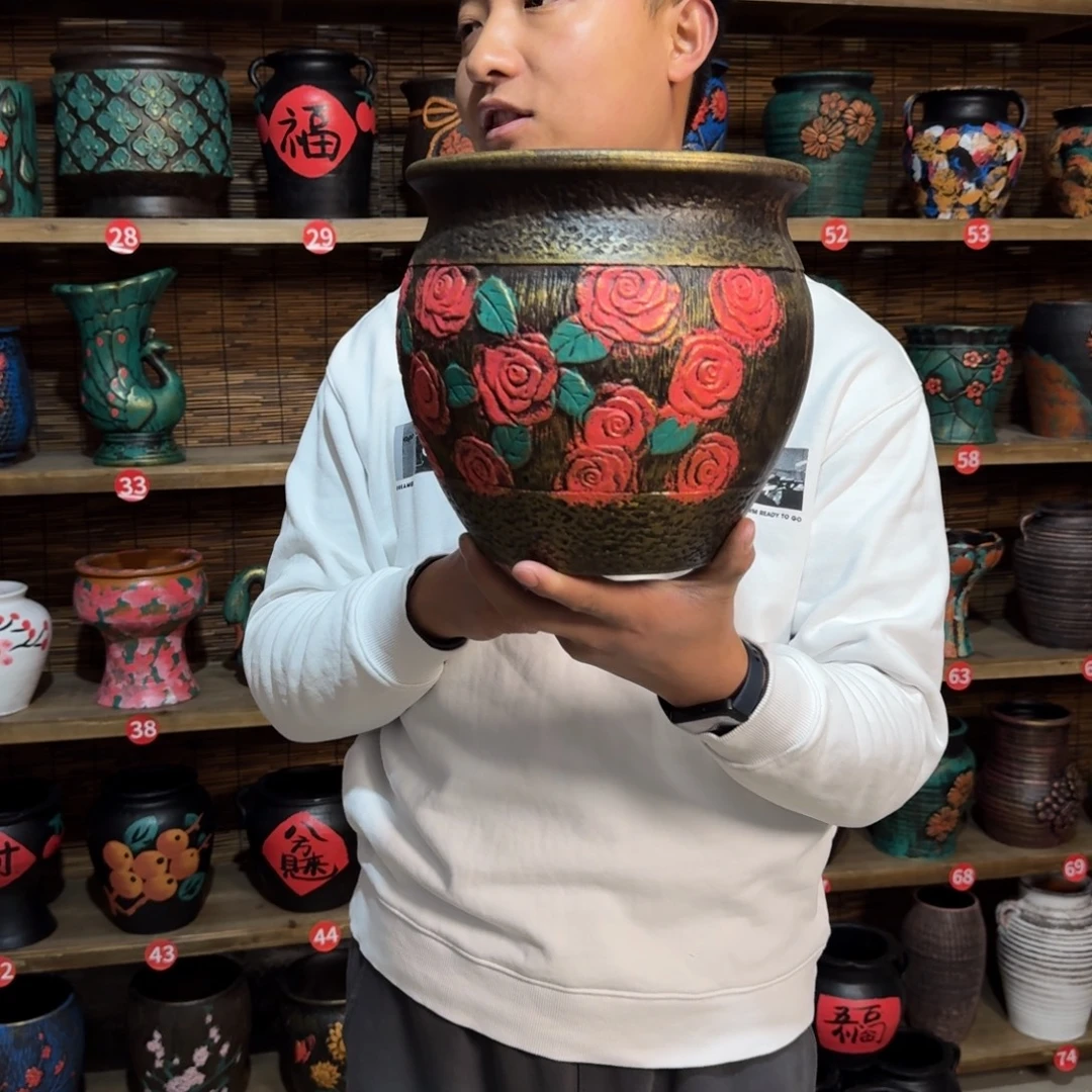 '带孔高端浮雕花盆高度口径21-21