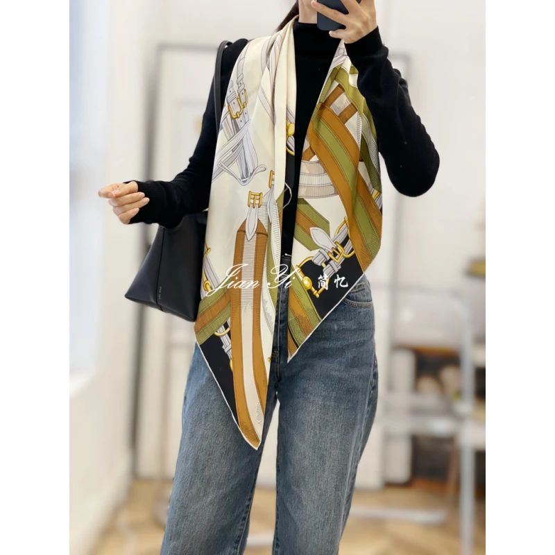 【马具】简约篙级重磅真丝桑蚕丝围巾意罗绸105方巾双面丝巾披肩