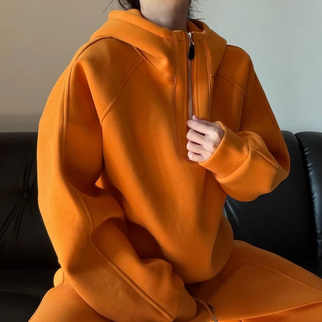 双面绒！情侣男女时尚百搭纯色套装卫衣运动秋冬拉链帽衫宽松5527