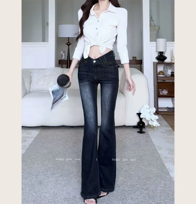 自带丰胯V腰丰胯春夏新款微喇牛仔裤美式复古辣妹显瘦修身显身材