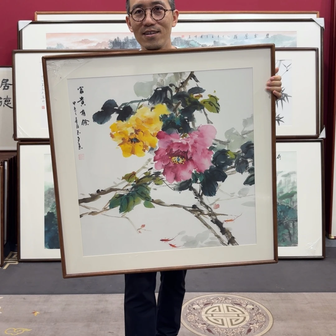 国画带框绘画80/80尺寸