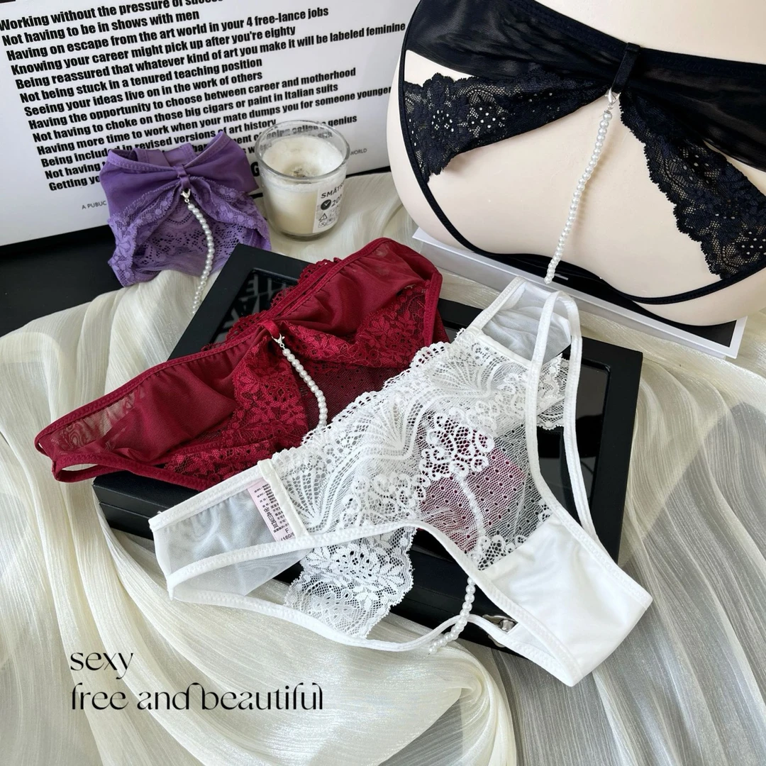 性感火辣镂空蕾丝珍珠链子内裤女士舒适透气亲肤蝴蝶结少女三角裤