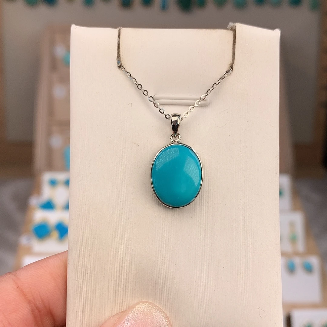 绿松石银S925镶嵌吊坠(不含链)