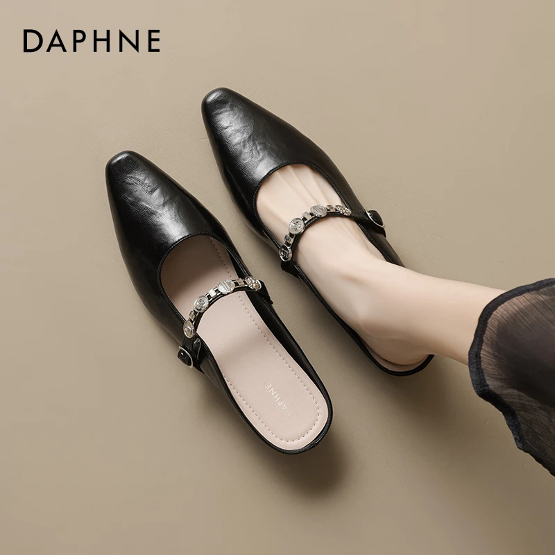 达芙妮内增高穆勒鞋女2025新款一脚蹬超火法式绝美包头半拖鞋外穿