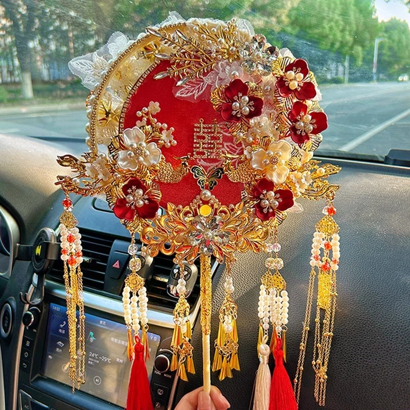 新娘婚礼中式团扇喜扇婚扇中式手diy秀禾结婚送闺蜜结婚团扇工艺