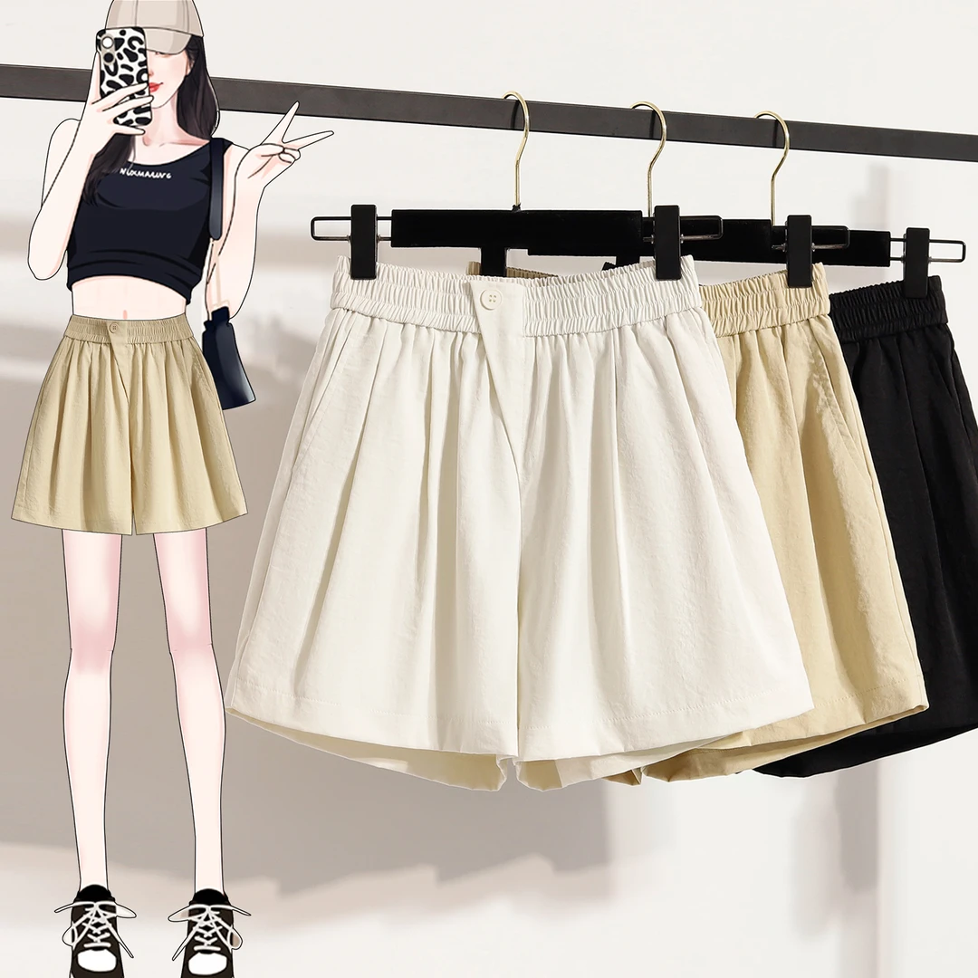 夏季松紧高腰百搭遮肉显瘦减龄休闲五分阔腿短裤女5239#