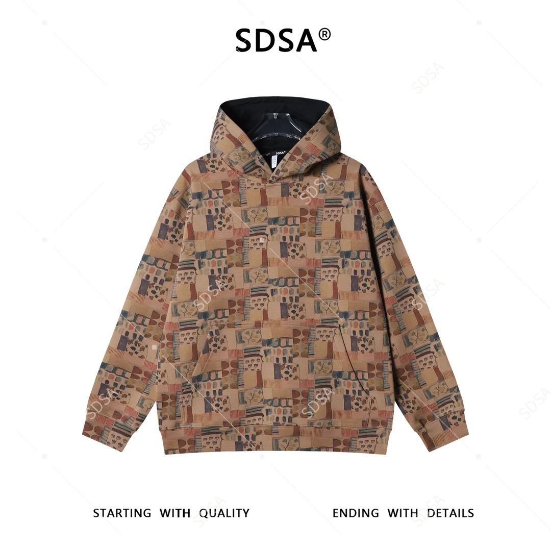 SDSA男士秋冬新款痞帅男装简约时尚趣味印花连帽卫衣百搭套头上衣