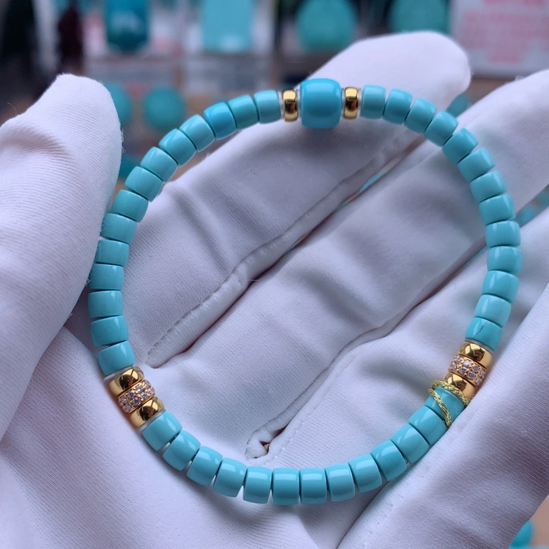 绿松石18K金镶嵌珠宝奇石4.5mm