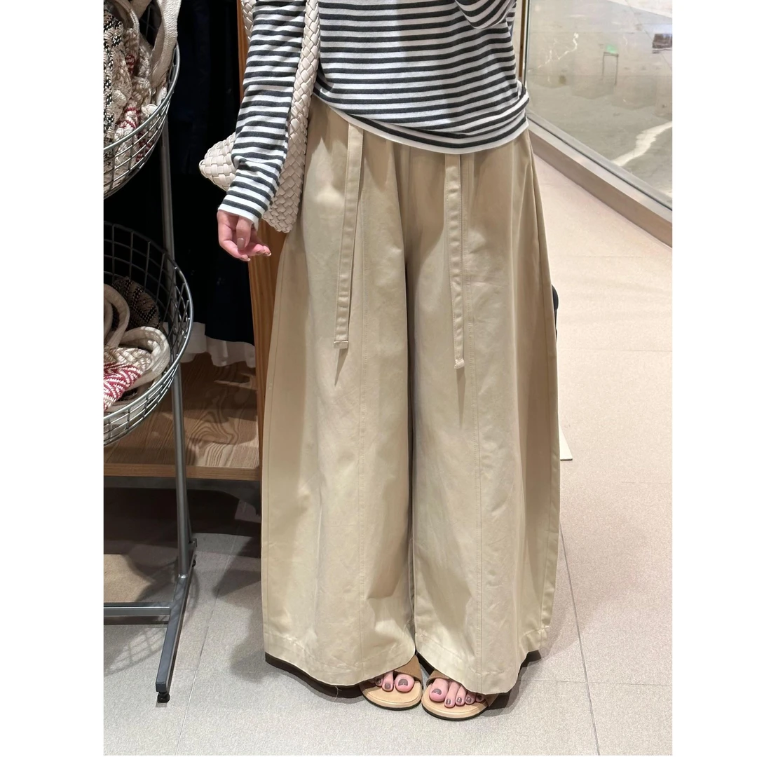 秋季大码女微胖mm韩系松弛感抽绳挺括有型立体廓形弯刀阔腿休闲裤