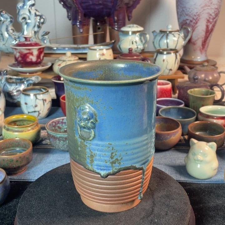 摆件钧瓷炉钧益寿笔筒