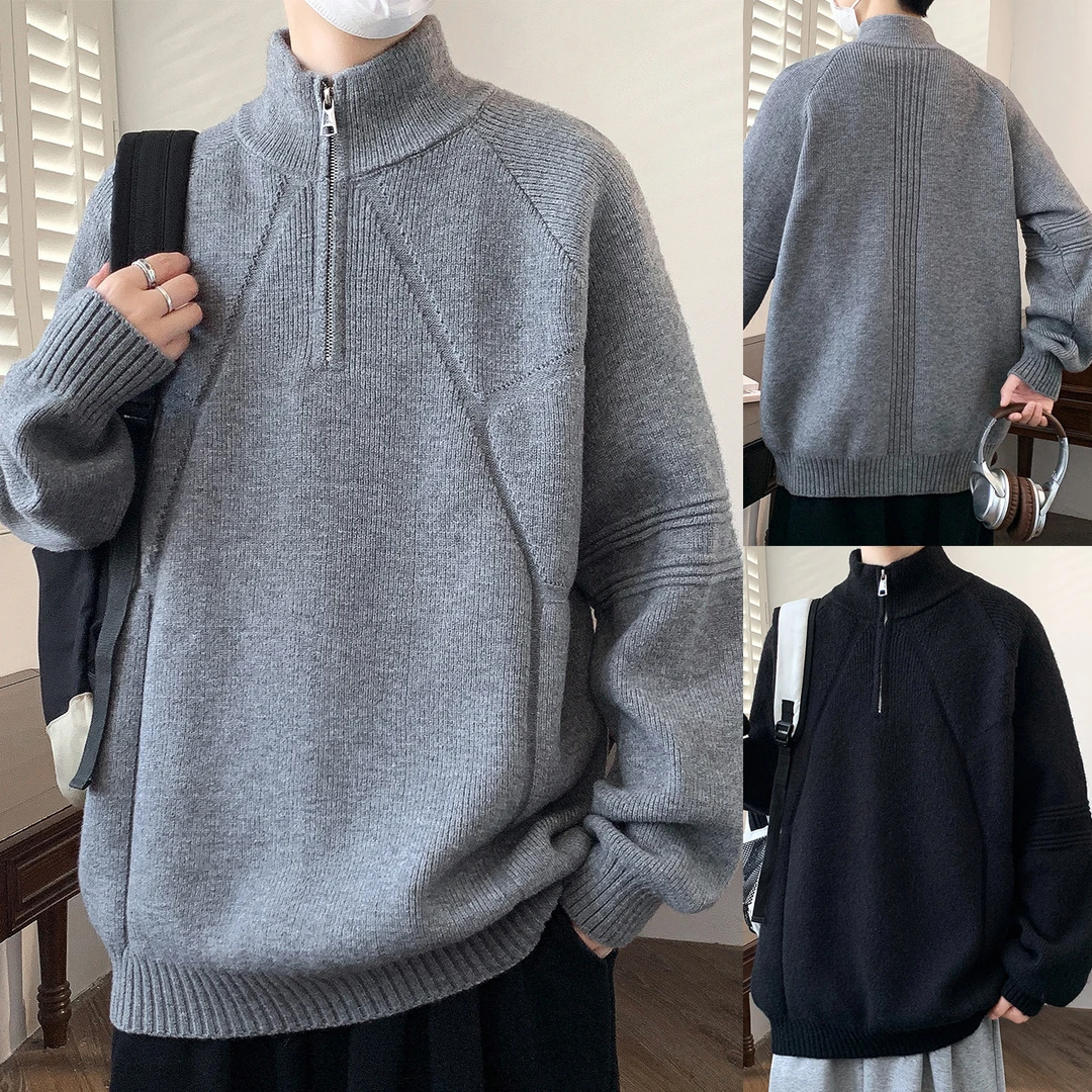 外套毛衫半拉链加厚男百搭针织衫秋冬爆款外搭半高领商务外贸跨境